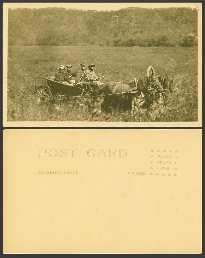 China Old Real Photo Postcard Chinese Soldiers Native Driver Horse Cart Military