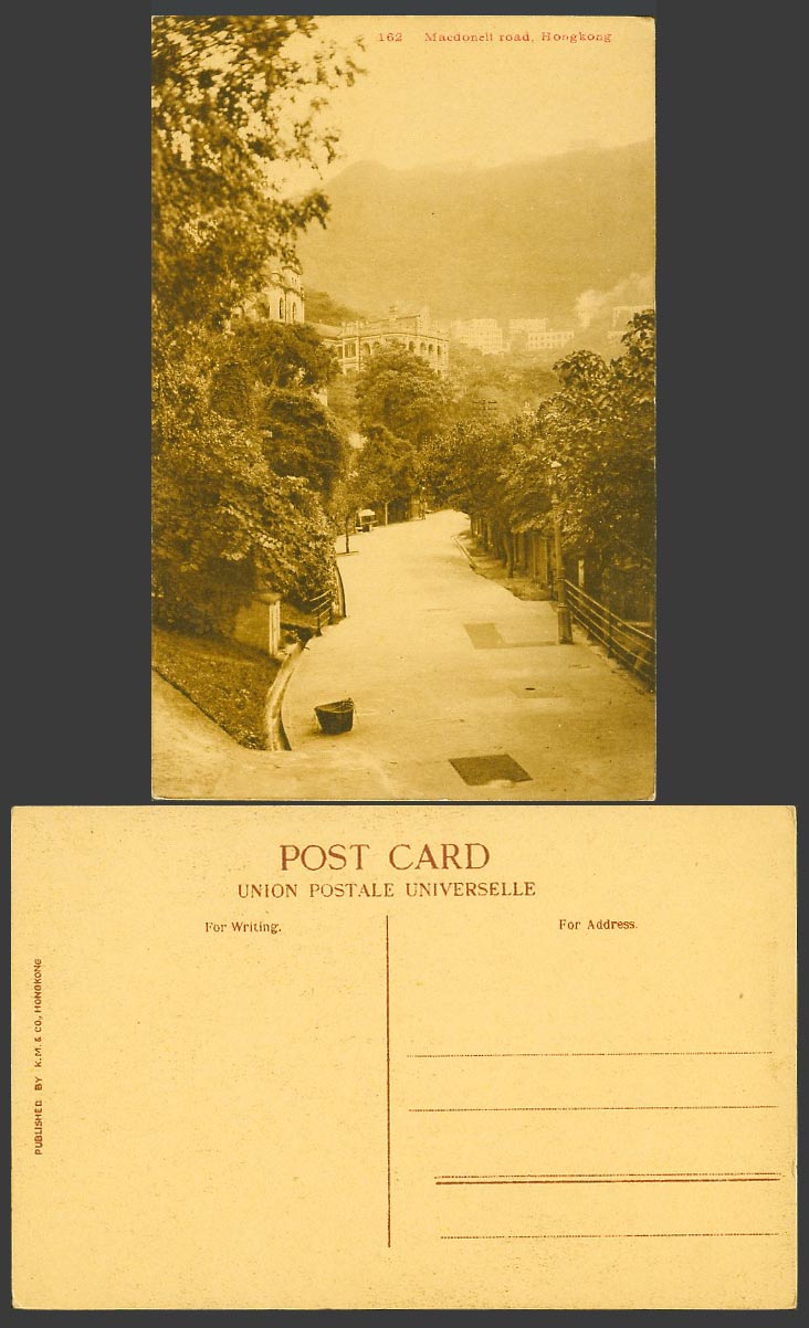 Hong Kong Old Postcard Macdonnell Road Street Scene Hongkong Peak K.M. & Co. 162