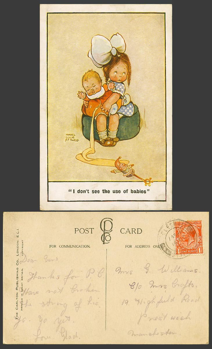 MABEL LUCIE ATTWELL 1932 Old Postcard I Don't See The Use of Babies - Clown Toy