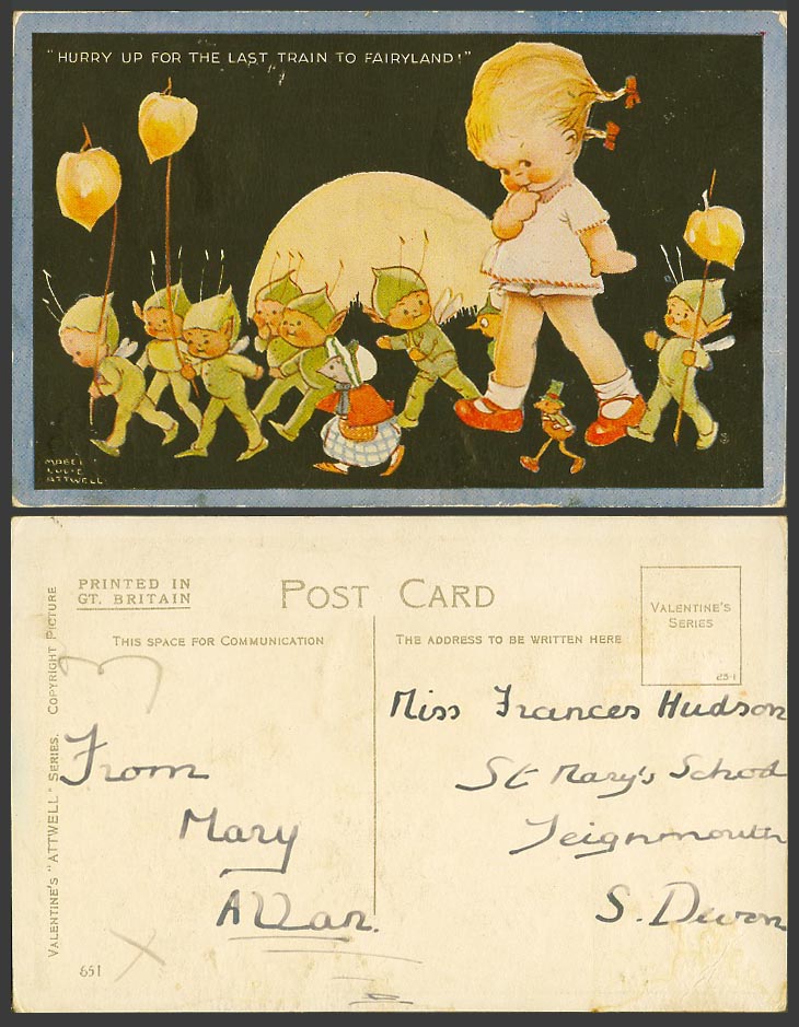 Mabel Lucie Attwell Old Postcard Hurry Up For Last Train t Fairyland Fairies 651