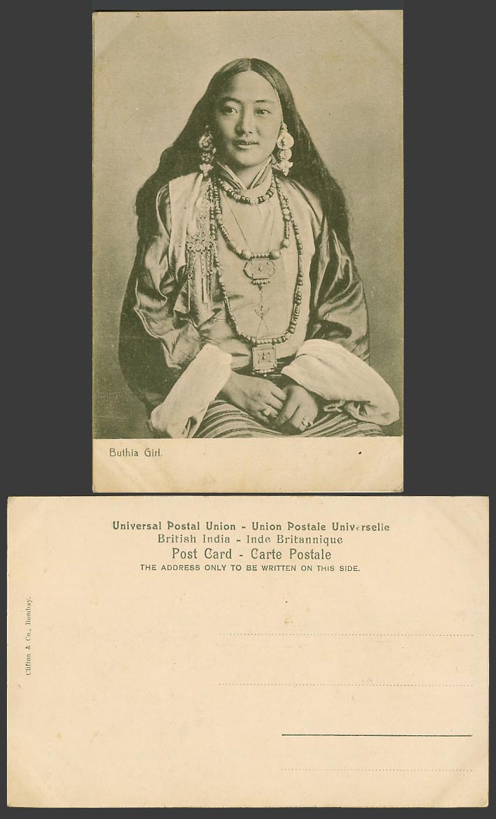 TIBET China India Old Postcard Buthia BHUTIA GIRL, Tibetan Lady Woman, Costumes