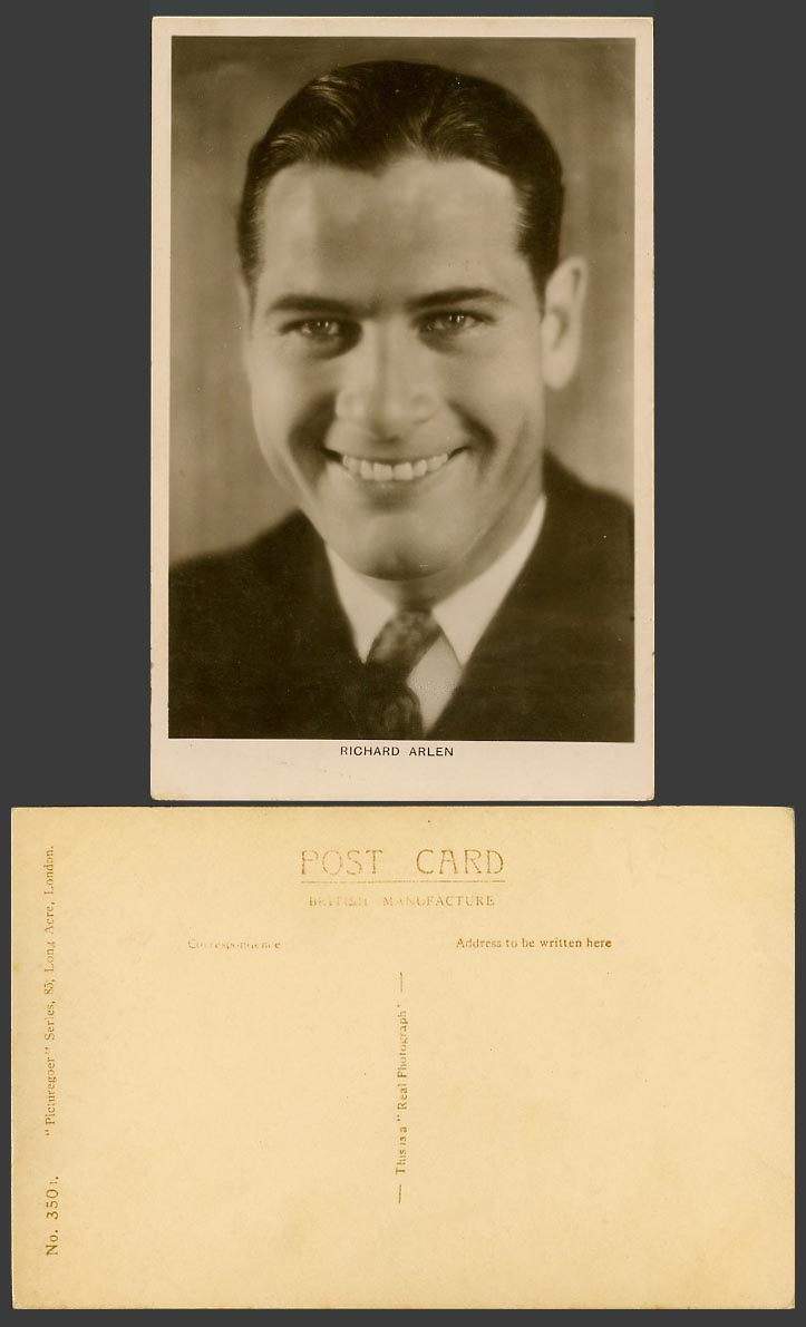 American Actor Mr. Richard Arlen - Film and Television Old Real Photo Postcard