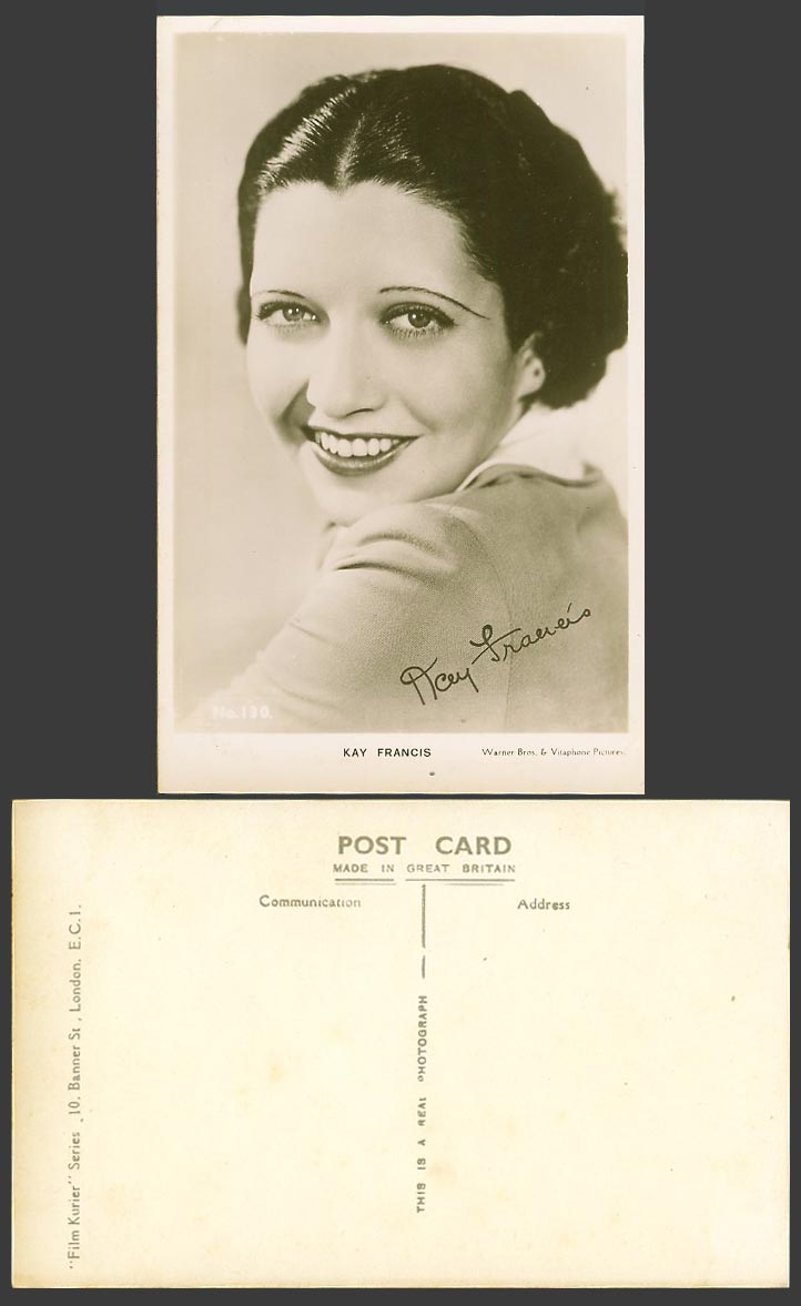 American Actress Kay Francis Printed Autograph Signature Old Real Photo Postcard