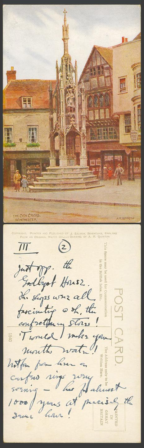 A.R. Quinton Old Postcard Winchester The City Cross Hampshire Shopfronts No.1540