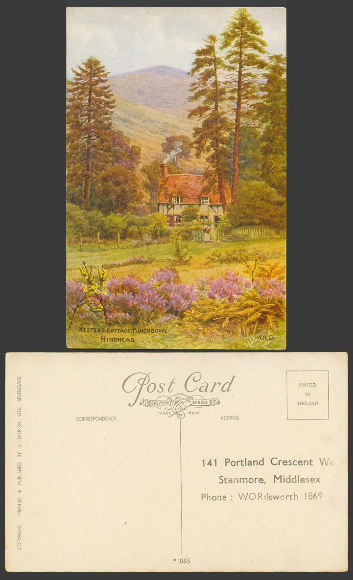 A.R. Quinton Old Postcard Keeper's Cottage Punchbowl HINDHEAD Cottage House 1065