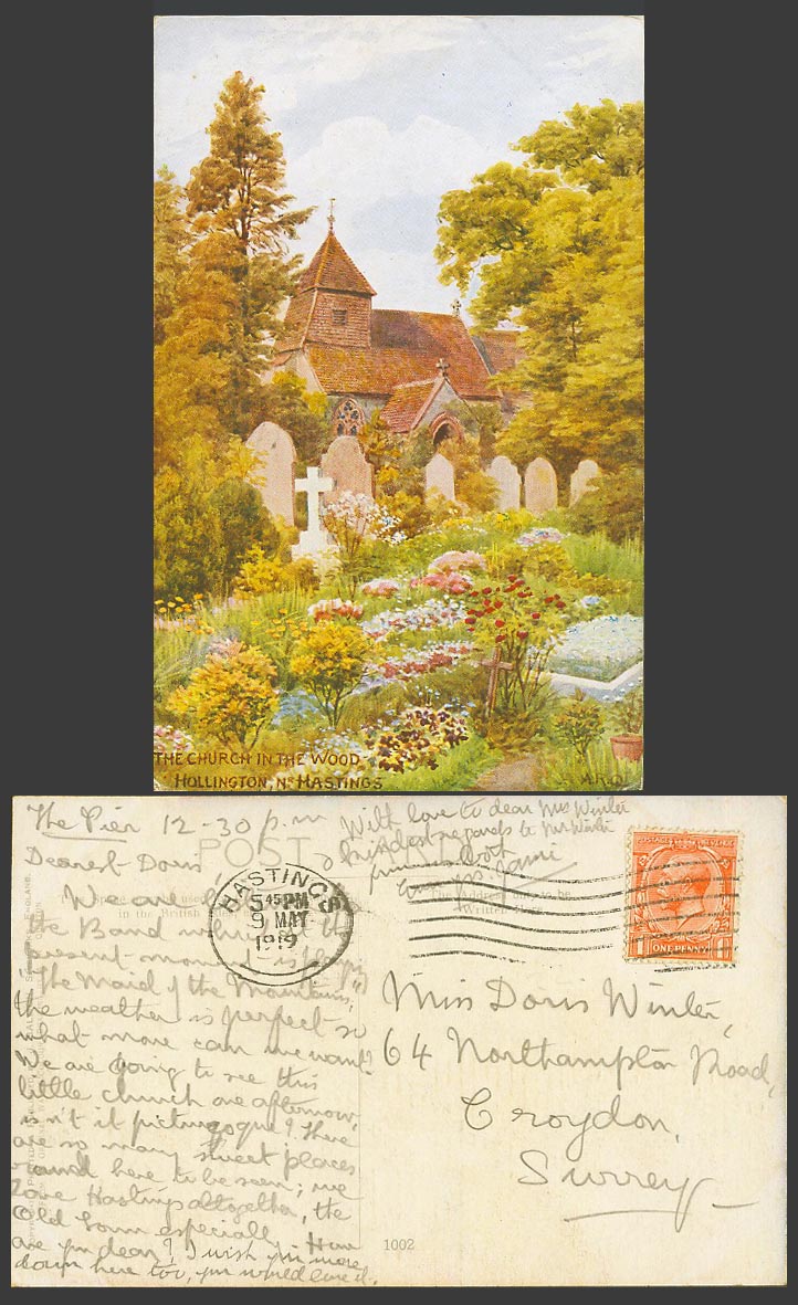 A.R. Quinton 1919 Old Postcard Hollington Church in The Wood Hastings Cross 1002