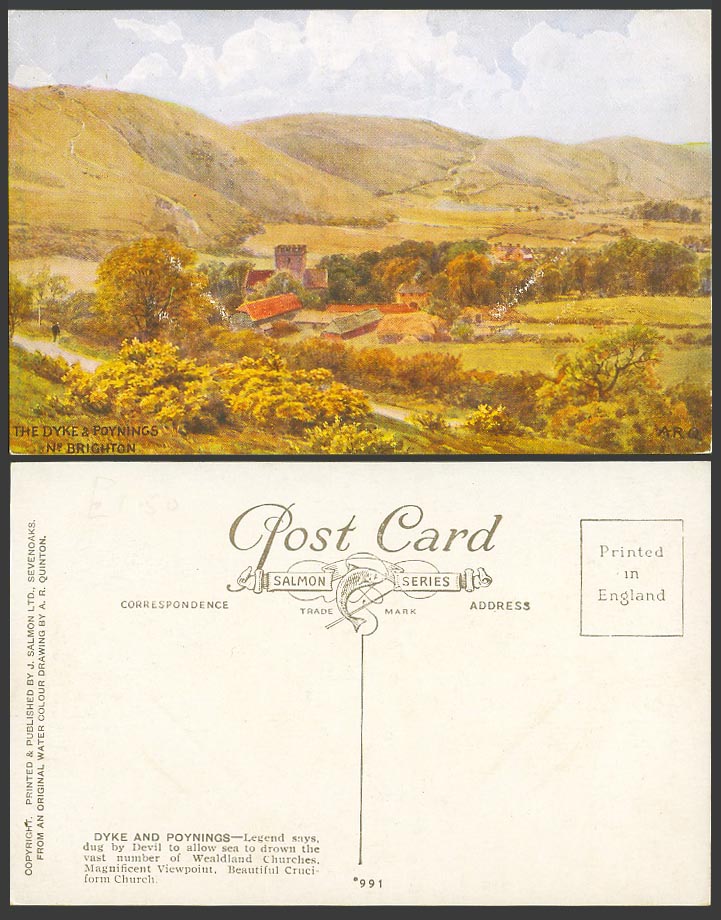 A.R. Quinton Old Postcard The Dyke and Poynings nr. Brighton Panorama Sussex 991