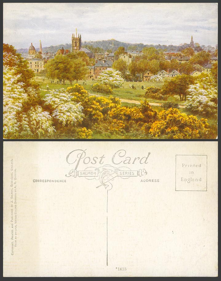 AR Quinton Old Postcard Tunbridge Wells from The Common, Church Clock Tower 1415