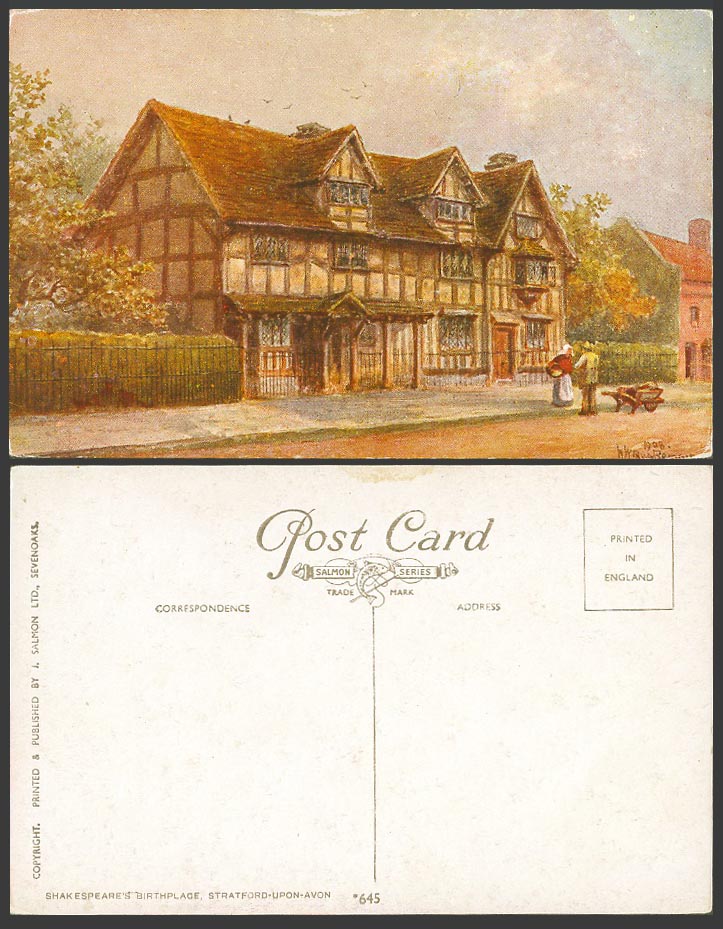 A.R. Quinton Old Postcard Shakespeare's Birthplace Cottage Stratford-on-Avon 645