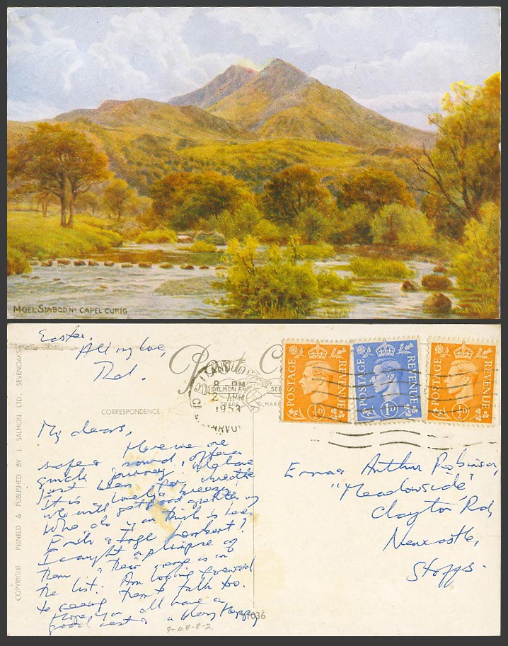 AR Quinton 1953 Old Postcard Moel Siabod Capel Curig, Stepping Stones River 1036