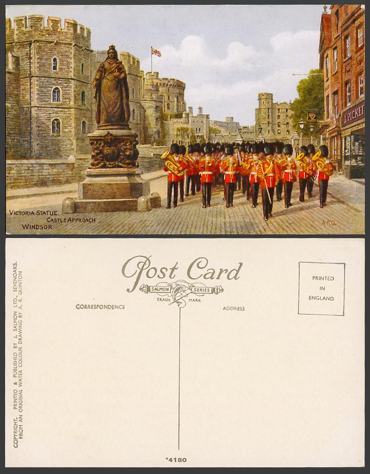 AR Quinton Old Postcard Victoria Statue Castle Approach Windsor, Music Band 4180