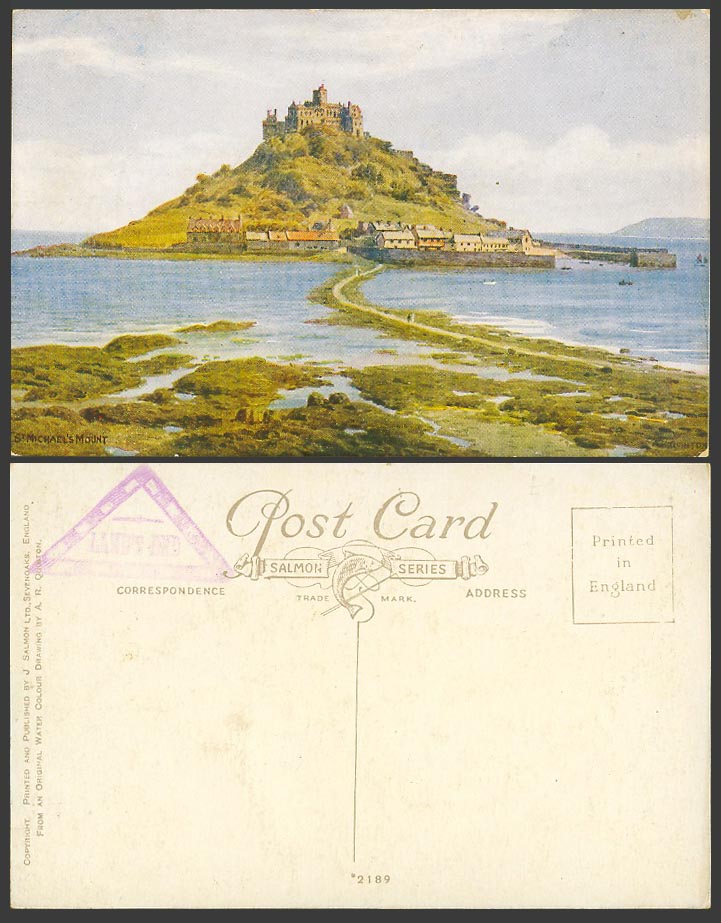 A.R. Quinton Old Postcard St. Michael's Mount Cornwall Land's End Cachet No.2189
