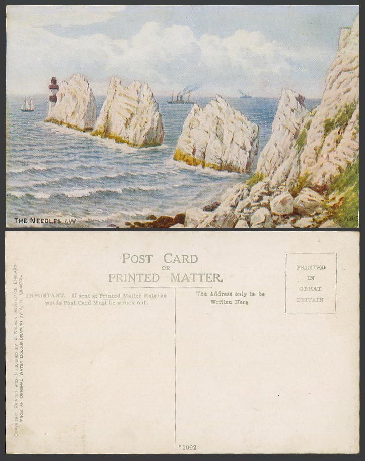 A.R. Quinton Old Postcard The Needles Lighthouse Isle of Wight, Ships Boats 1092