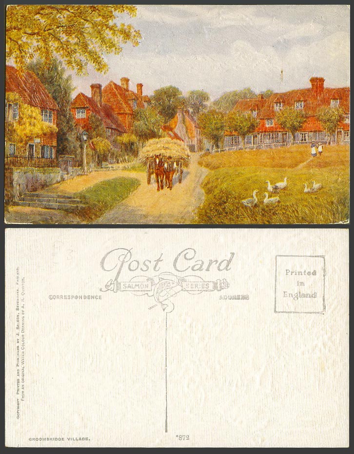 A.R. Quinton Old Postcard Groombridge Village, Kent, Geese Birds, Horse Cart 872