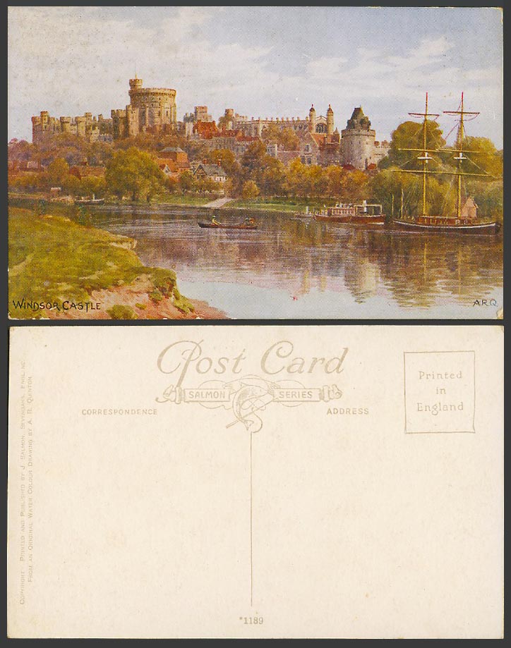 A.R. Quinton Old Postcard Windsor Castle from River Thames Boats Ships, ARQ 1189