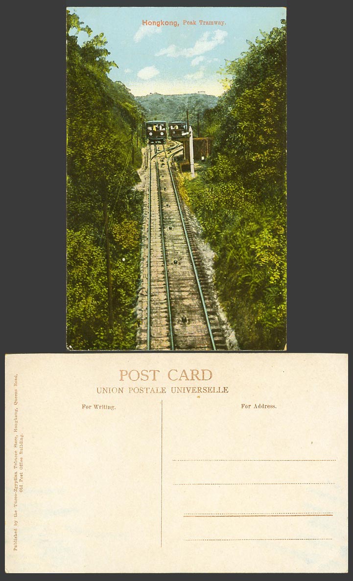 Hong Kong China Old Colour Postcard Peak Tramway Bridge Trams Trains Turco-Egypt