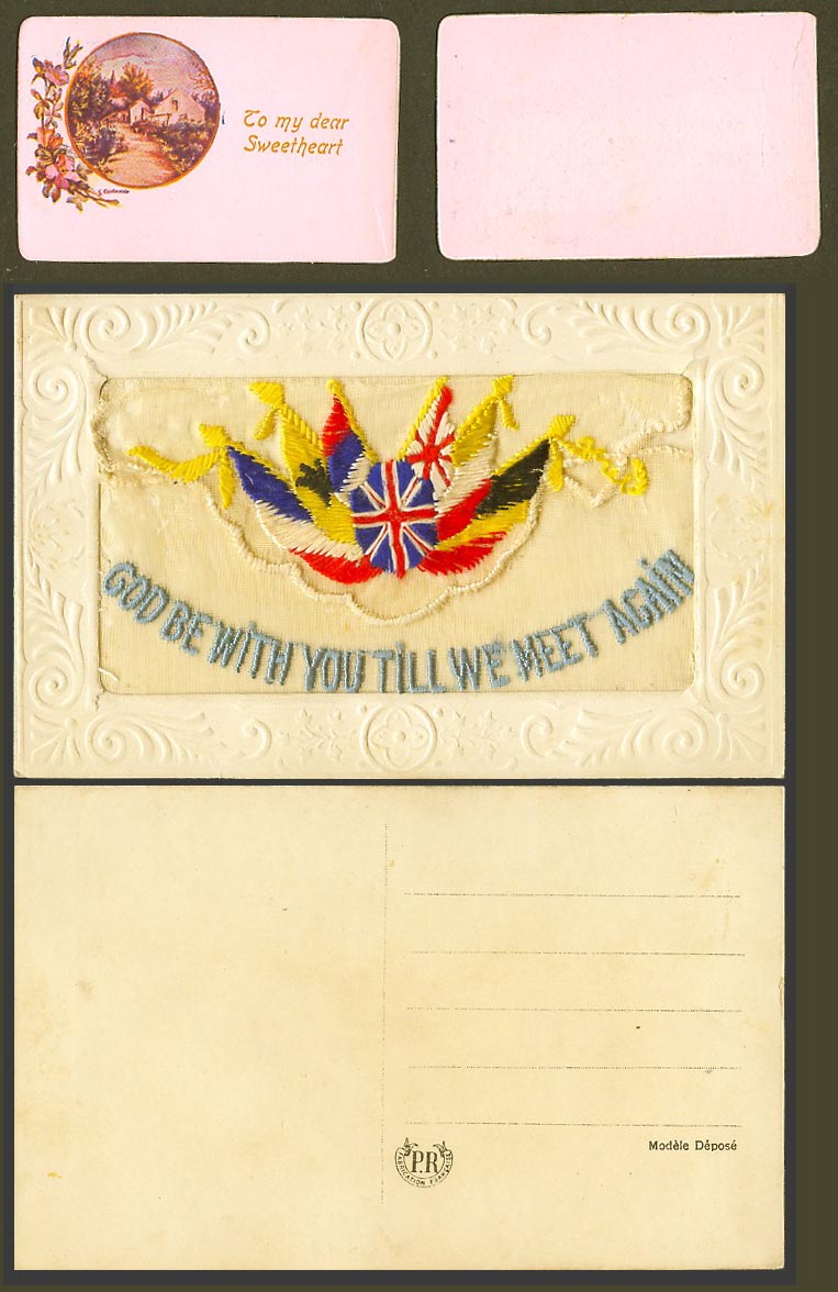 WW1 SILK Embroidered Old Postcard God Be With You Till We Meet Again Wallet Card