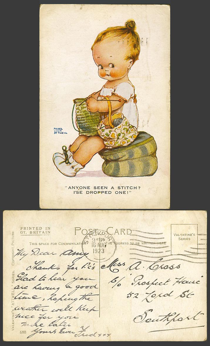 MABEL LUCIE ATTWELL 1923 Old Postcard Knitting Anyone Seen a Stitch? Dropped 688