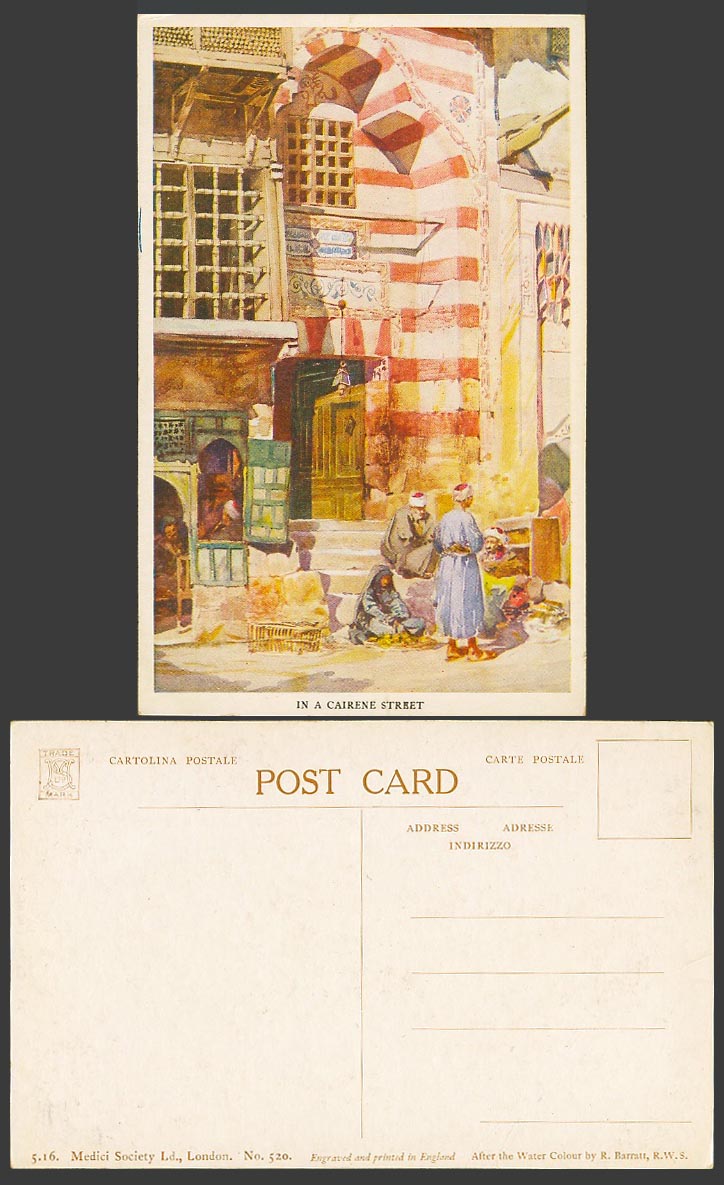 Egypt R. Barratt Old Postcard In a Cairene Street Scene, Cairo, Roadside Sellers