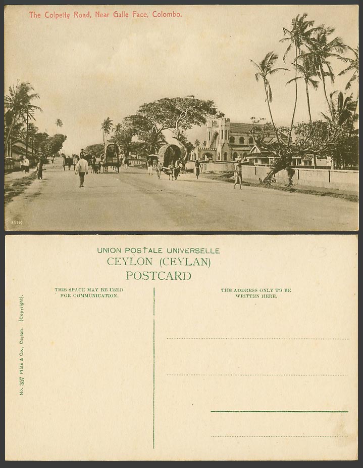 Ceylon Old Postcard The Colpetty Road Near Galle Face Colombo Street Scene Carts
