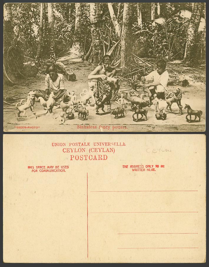 Ceylon Old Postcard Singhalese Sinhalese Fancy Potters Women Lion Bird Horse Dog