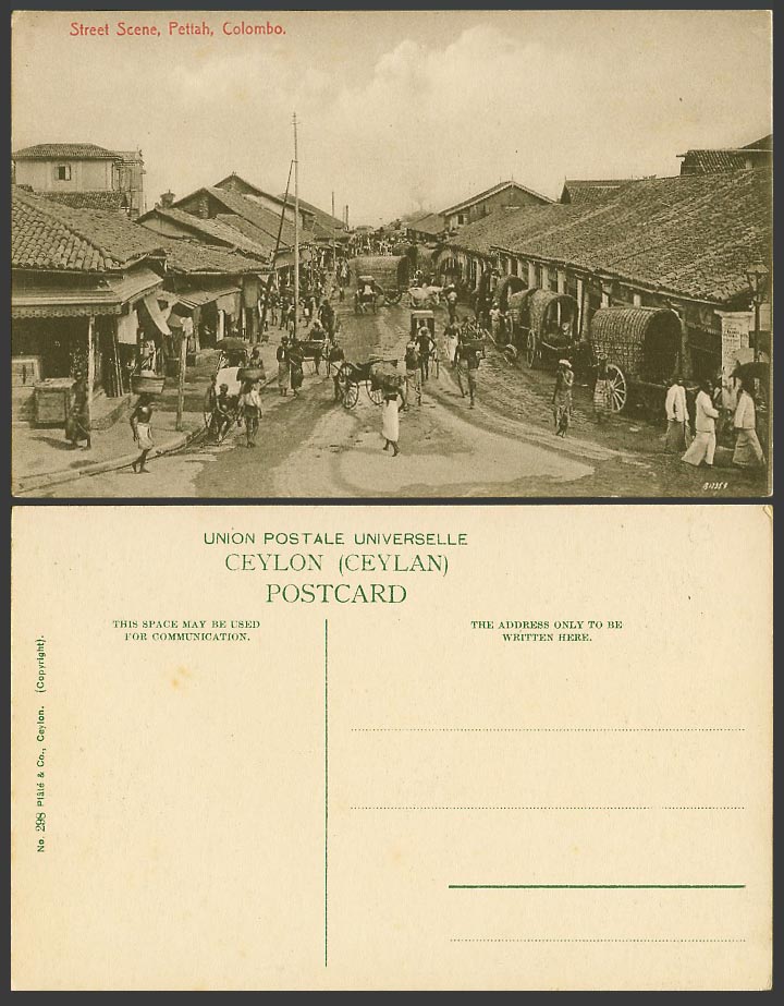 Ceylon Old Postcard Pettah Main Street Scene Native Quarter of Commerce, Colombo