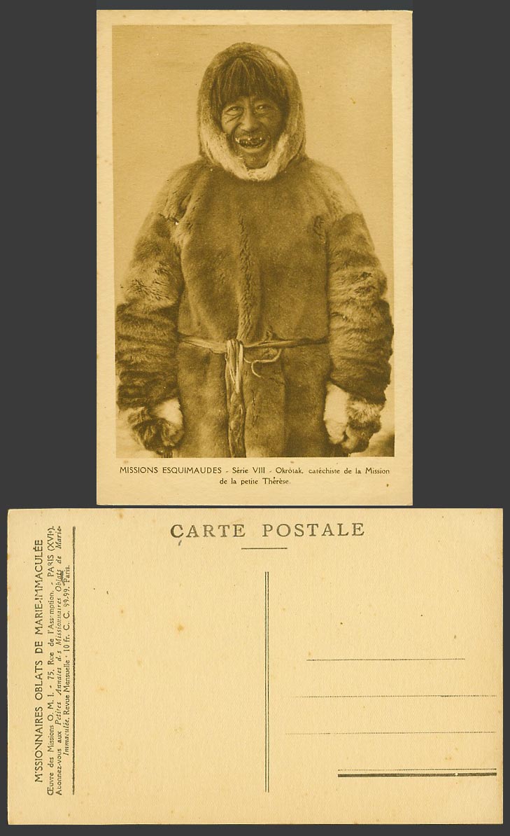 Eskimo Man Old Postcard Okrotak - catechiste de la Mission de la petite Therese