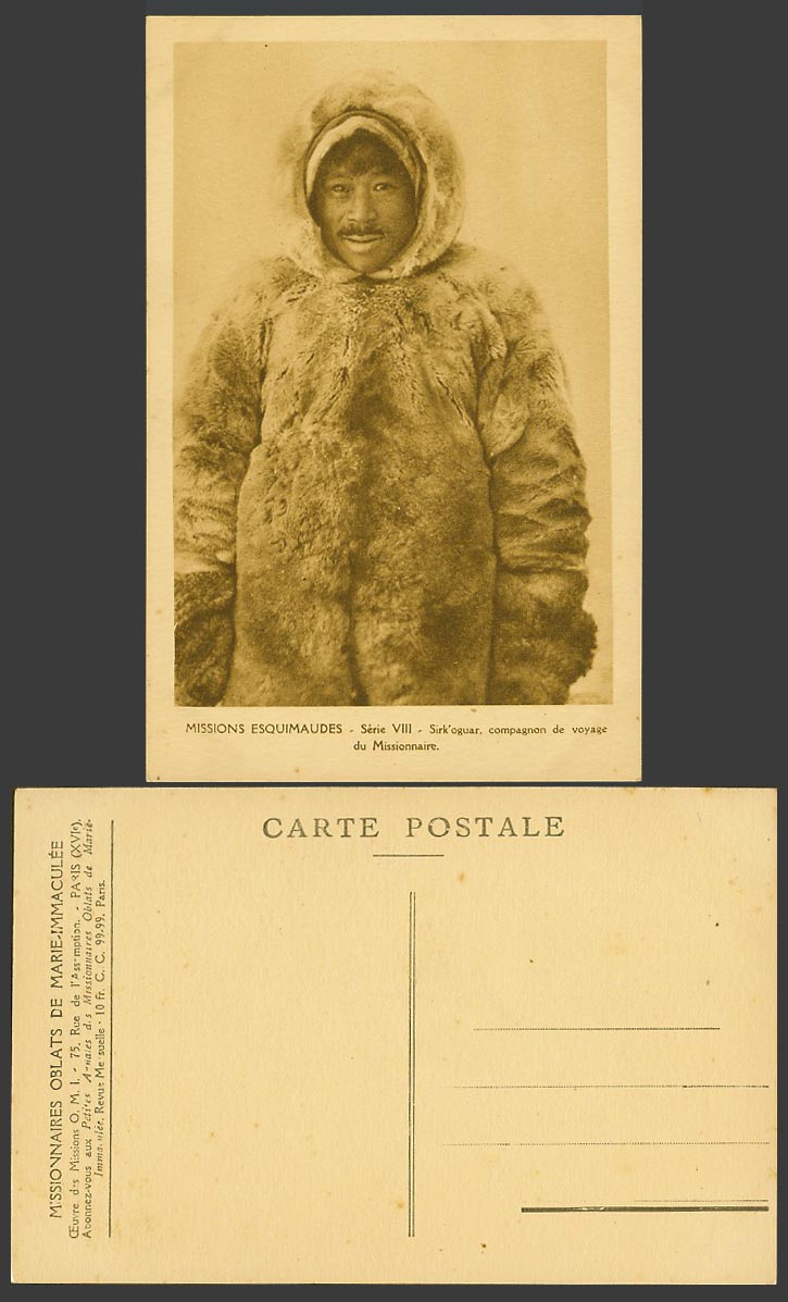 Eskimo Old Postcard Sirk'oguar Missionary - Companion de voyage du Missionnaire