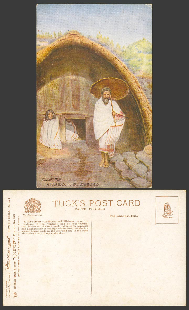 India Old Tuck's Oilette Postcard A Toba House, Its Master and Mistress Umbrella