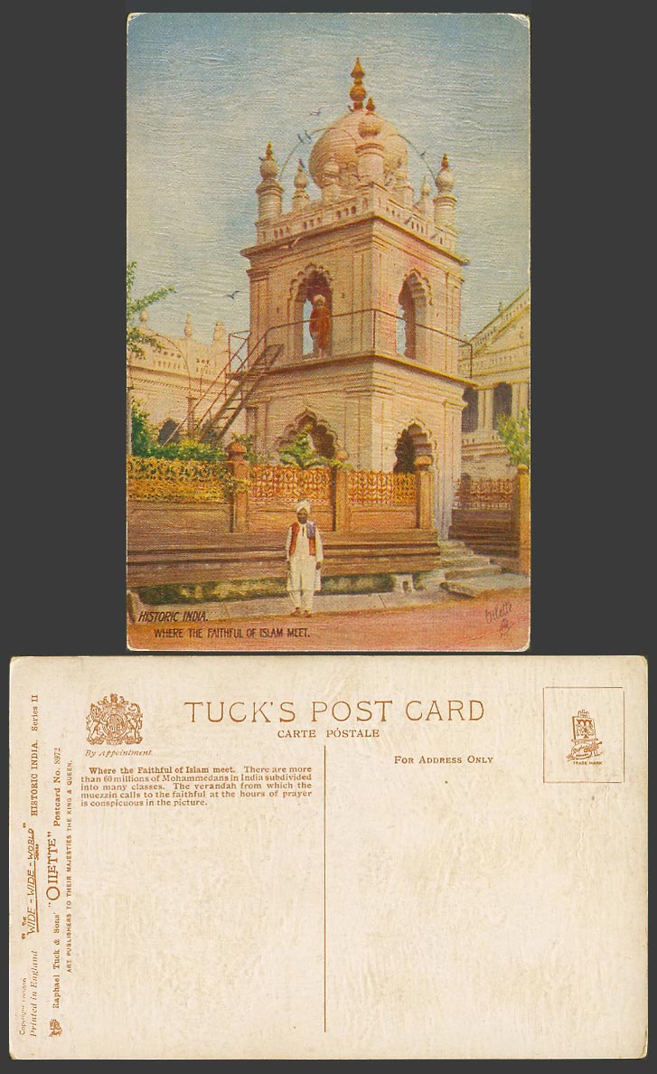 India Old Tuck's Oilette Postcard Where the Faithful of Islam Meet Mosque Muslim