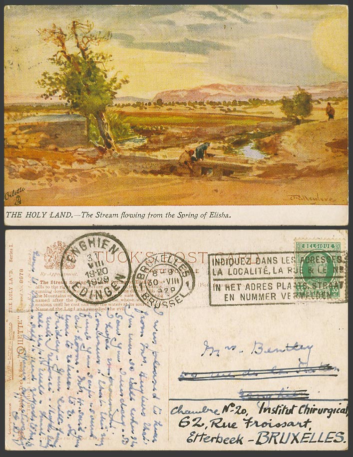 Palestine 1929 Old Tuck's Postcard Stream from Spring of Elisha by J. Fulleylove