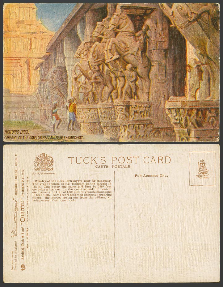 India Old Tuck's Oilette Postcard Cavalry of The Gods Srirangam nr. Trichinopoly