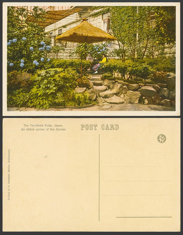 Japan Japanese Old Colour Postcard The Tor Hotel Kobe Corner of The Garden 神戶旅館