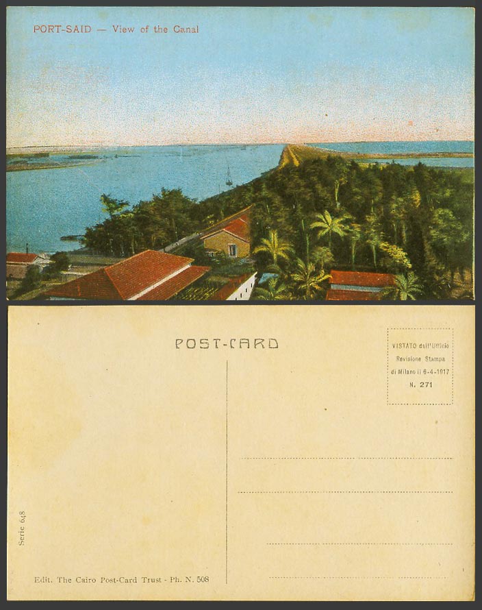 Egypt Old Colour Postcard Port Said General View of the Canal Suez Panorama Palm