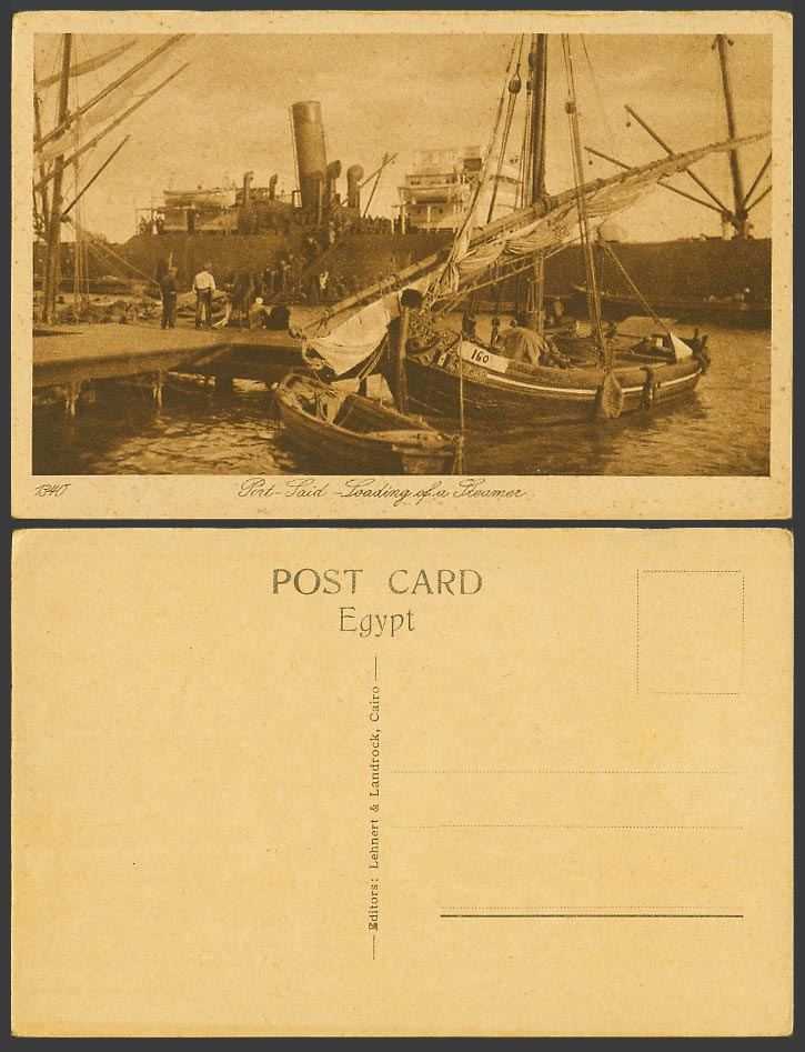 Egypt Old Postcard Port Said Loading of a Steamer Steam Ship, Boats Boat No. 160