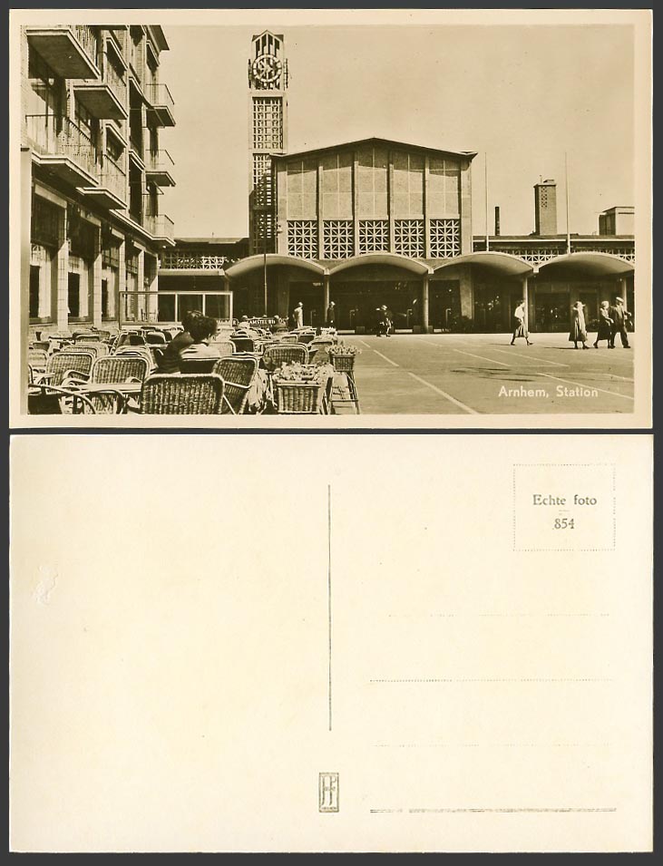 Netherlands, ARNHEM, Railway Train Station, Clock Tower Old Real Photo Postcard