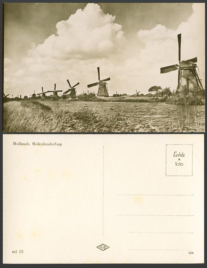Netherlands Dutch Windmills Mill Hollands Molenlandschap Old Real Photo Postcard