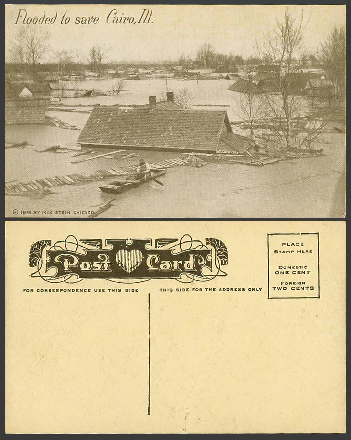 Flooded to Save Cairo III, Man Rowing Boat Flooding Flood Disasters Old Postcard