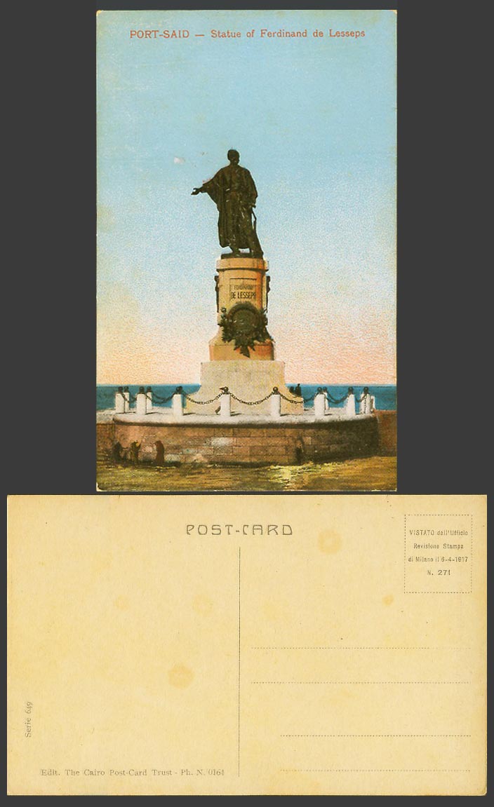 Egypt Old Colour Postcard Port Said, Statue of Ferdinand de Lesseps, Cairo Trust