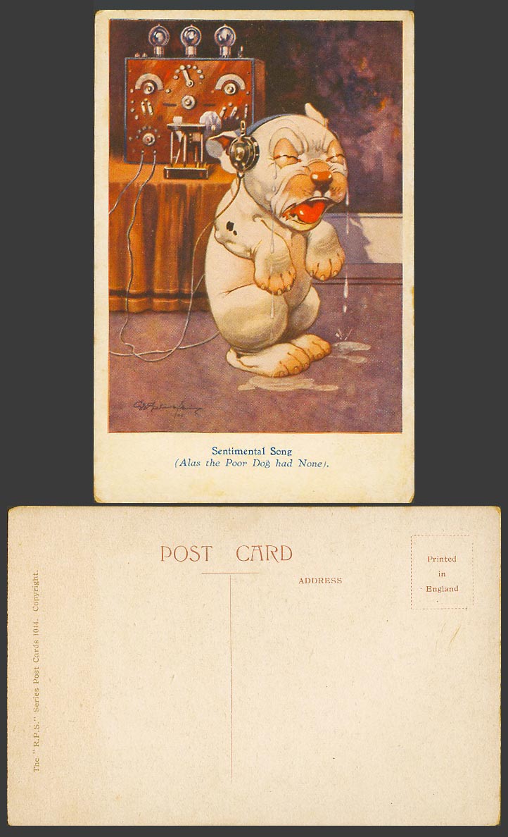 BONZO DOG G.E. Studdy Old Postcard Sentimental Song. Alas Poor Dog Had None 1044