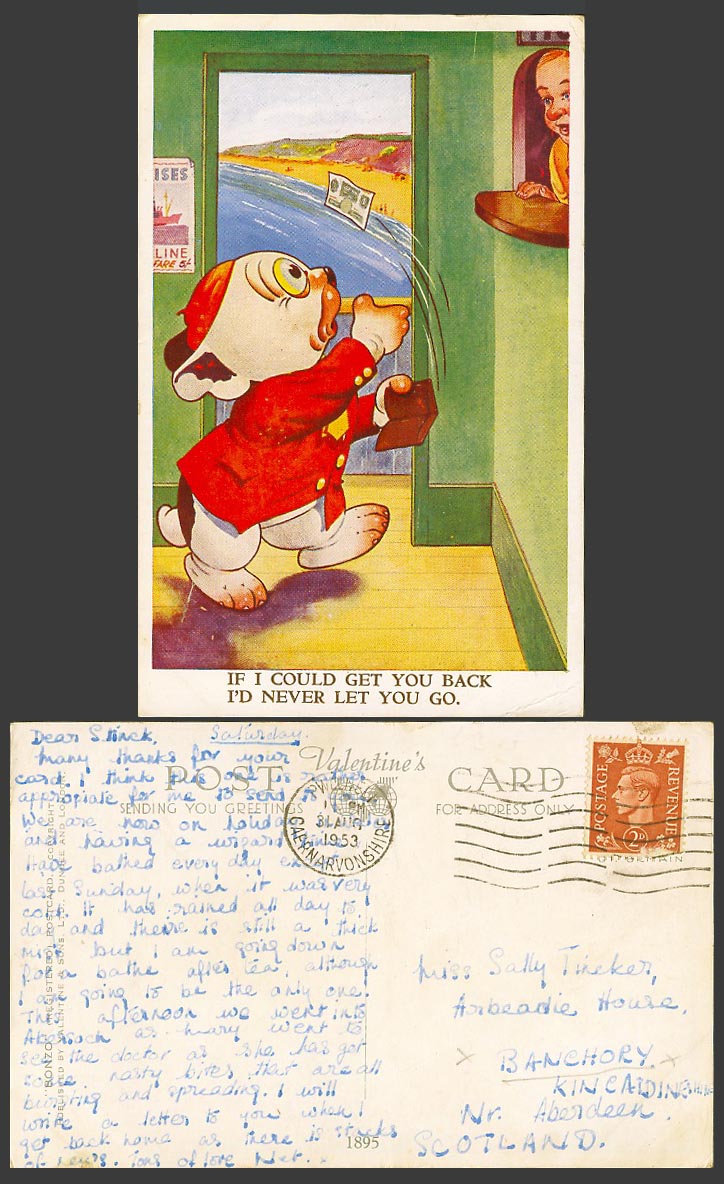 BONZO DOG GE Studdy Style 1953 Old Postcard I'd Never Let You Go. Banknote. 1895