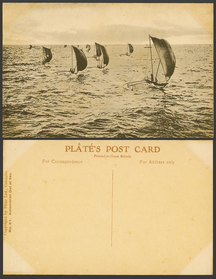 Ceylon Old Postcard Katamaran Out of Sea, Native Sailing Vessels, Fishing Boats
