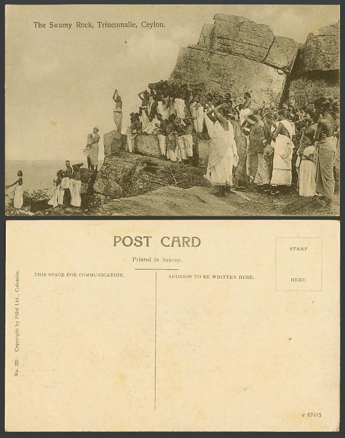 Ceylon Old Postcard The Swamy Rock Trincomalie Trincomalee Religious Prayers 221