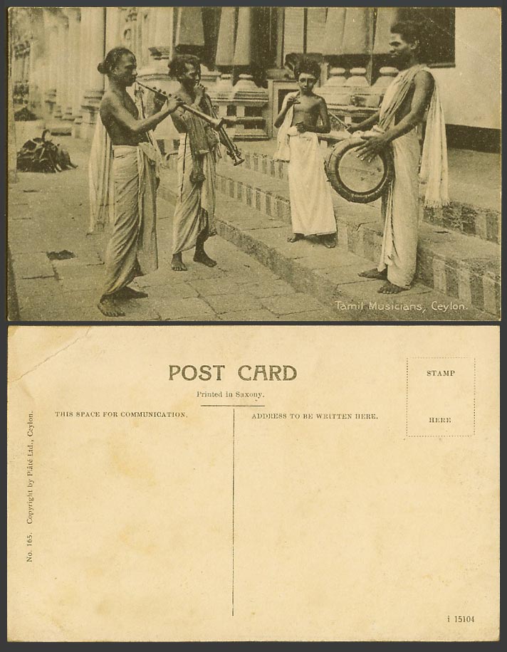 Ceylon Old Postcard Tamil Musicians Music Drum Musical Instruments Costumes, Boy