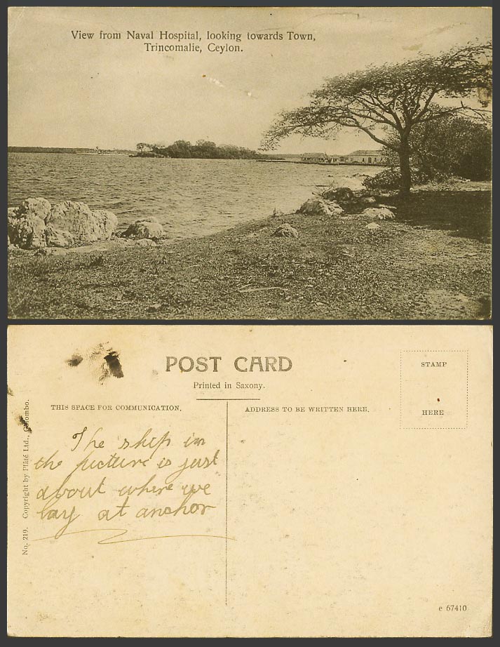 Ceylon Old Postcard View from Naval Hospital Looking towards Town Trincomalie