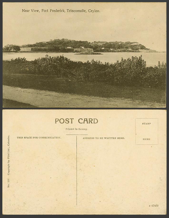Ceylon Old Postcard Near View, Fort Frederick Fortress, Trincomalie Trincomalee