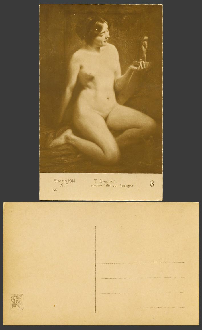 T Bastet Jeune Fille du Tanagra Young Girl Salon 1914 AF Old Real Photo Postcard