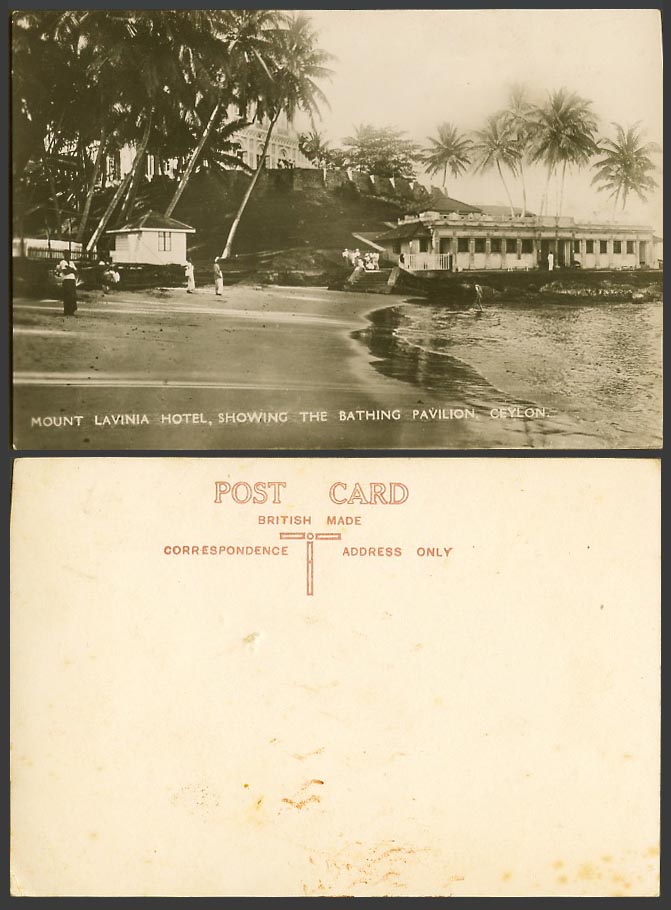 Ceylon Old Real Photo Postcard Mount Lavinia Hotel showing Bathing Pavilion Tree