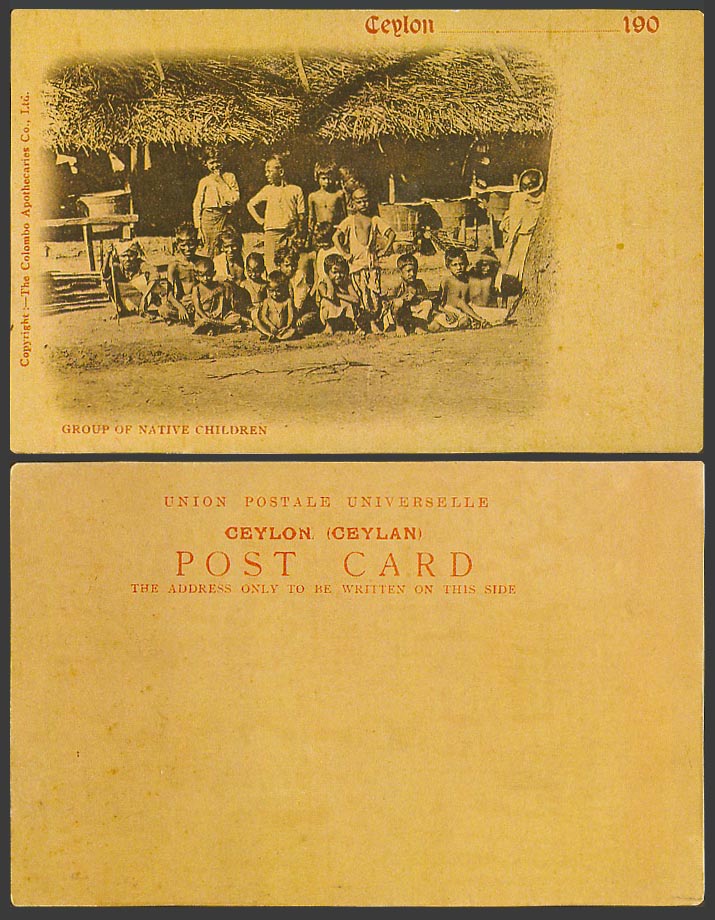Ceylon c.1900 Old UB Postcard Colombo Group of Native Children Little Boys Girls