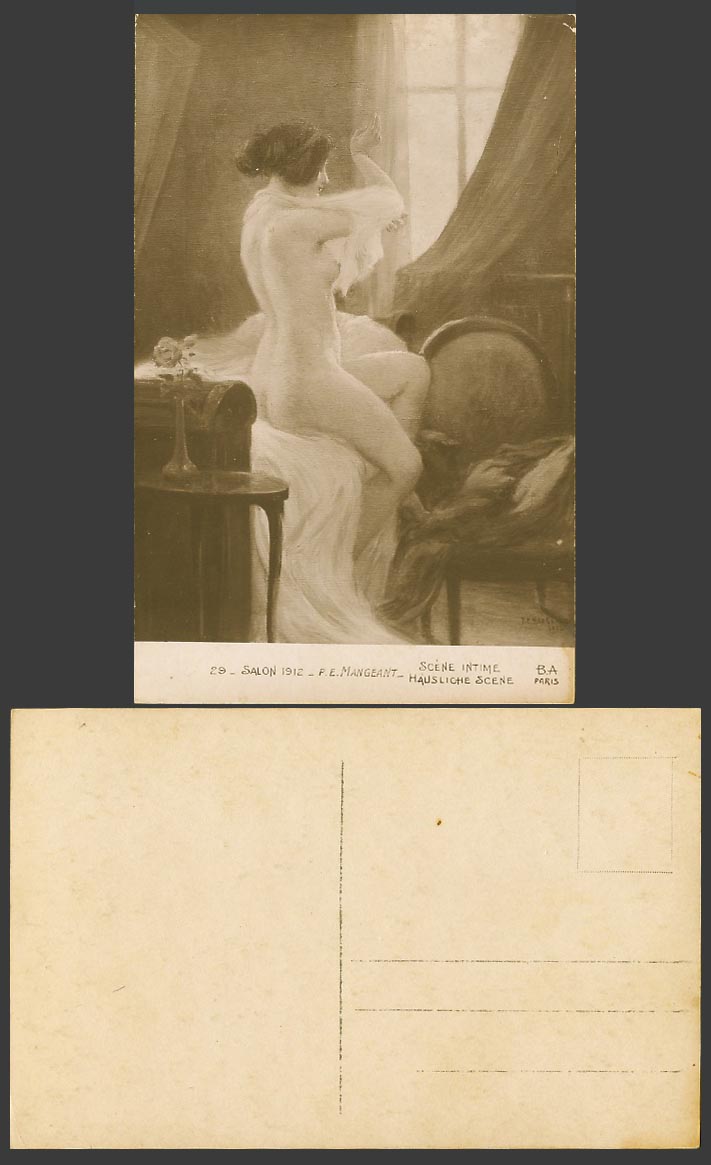 P.E. Mangeant, Scene Intime Hausliche, Woman, Salon 1912 Old Real Photo Postcard